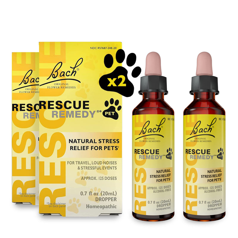 Bach RESCUE Remedy PET Dropper 20mL, Natural Stress Relief, Calming for Dogs, Cats, & Other Pets, Homeopathic Flower Essence, Thunder, Fireworks & Travel, Separation, Sedative-Free, 2-Pack - PawsPlanet Australia