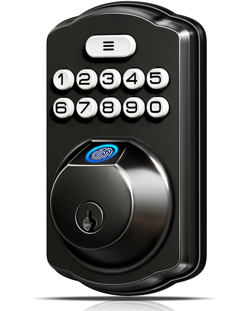 Veise KS02A Fingerprint Keyless Entry Door Lock, Auto Lock, Electronic Keypad Deadbolt for Front Door, Biometric, Anti-Peeping Password, Easy Install, Matte Black Traditional