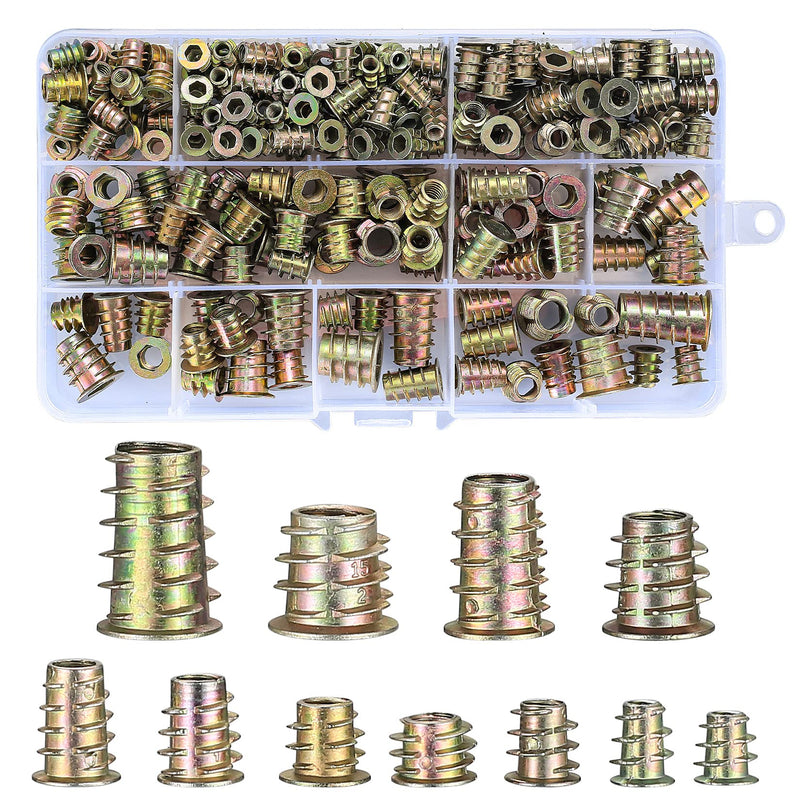 230 Pcs Threaded Inserts Nuts, Threaded Wood Inserts Nuts Assortment Tool Kit, 11 Sizes Metric M4/M5/M6/M8/M10 Hex Socket Drive Furniture Screw in Nuts Wood Inserts Bolts Fastener for Wood