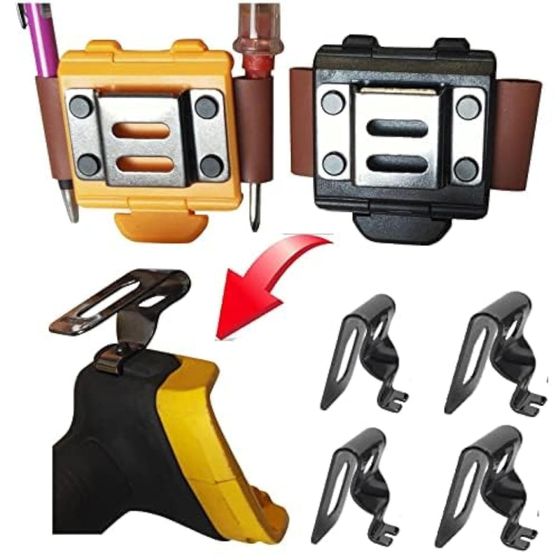 Tape Measure Holster with 4 Drill Clip, Tape Measure Holder Belt, Drill Holster Belt Clip, Drill Holster with Tool Belt Hook, Free Your Hands. Yellow Drill Holster + Leather Pen Holder + 4pcs Drill Bit Hook