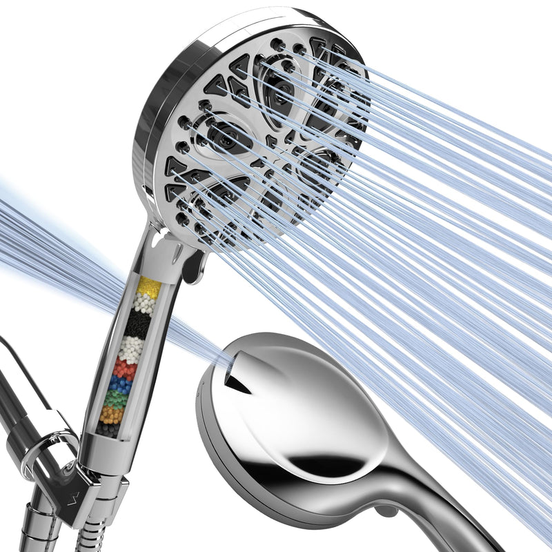 SparkPod 10-Mode Handheld Shower Head with Filter - 5" High Pressure Filtered Shower Head with Touch-to-Clean Nozzles, Built-In Power Jet, Stainless Steel 6ft Hose & Bracket (Polished Chrome) 1. Luxury Polished Chrome