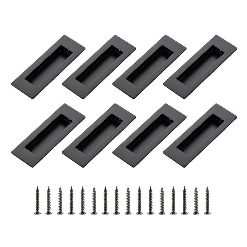Ravinte 8 Pack Black Sliding Closet Door Handles Black Flush Pulls 4.72in Length Recessed Finger Pulls for Sliding Barn Door Sqaure Cabinet Pulls Stainless Steel 120mm