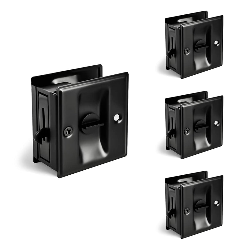 HOMOTEK 4 Pack Privacy Pocket Door Lock Hardware with Pull Pocket & Bi-Fold Door Hardware- Replace Old Or Damaged Sliding Door Locks Quickly and Easily, 2-3/4”x2-1/2”, for 1-3/8” Thickness Door, Black