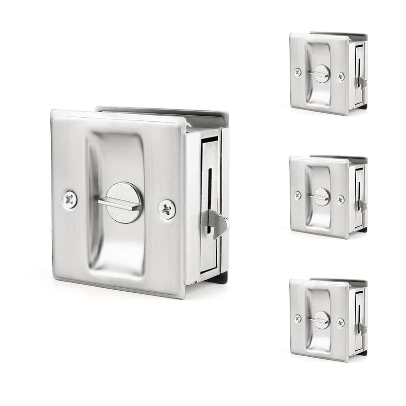 HOMOTEK 4 Pack Privacy Pocket Door Lock Hardware with Pull Pocket & Bi-Fold Door Hardware- Replace Old Or Damaged Sliding Door Locks, 2-3/4”x2-1/2”, for 1-3/8” Thickness Door, Brushed Nickel