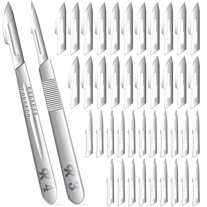 40 Pieces Scalpel Blades #11#23 Scalpels Surgical Blades with 2PCS #3#4 Handle & Storage Box,Individually Wrapped High Carbon Steel Blades for Sculpting, Cutting,Crafts & More 42PCS