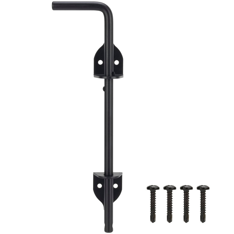 12 Inch Cane Bolt Gate Drop Rod Heavy Duty Gate Hardware, Gate Ground Latch for Wooden Fences, Metal Gates Doors Stopper for Gate Ground, Wrought Iron Gate Latches, Black Finish(1 Pack) 1 12 Inch