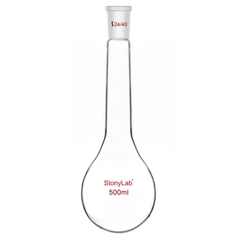 stonylab Kjeldahl Flask, Heavy Wall Long Neck Lab Flask Borosilicate Glass Round Bottom Kjeldahl Flask with 24/40 Standard Taper Outer Joint, 500 ml