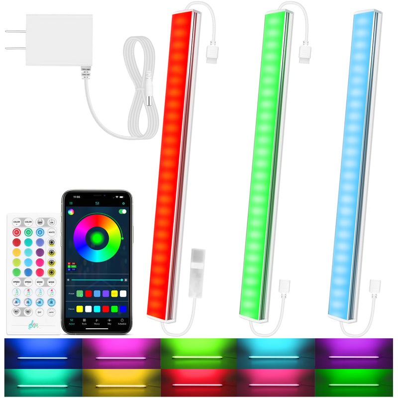3 Pcs RGB Under Cabinet Lights Kit, Smart App and Remote Control Under Cabinet Lighting, Dimmible Under Counter Lights for Kitchen, Plug in LED Lights for Cabinet, Counter, Workbench, Desk Multicolor 3 Pack