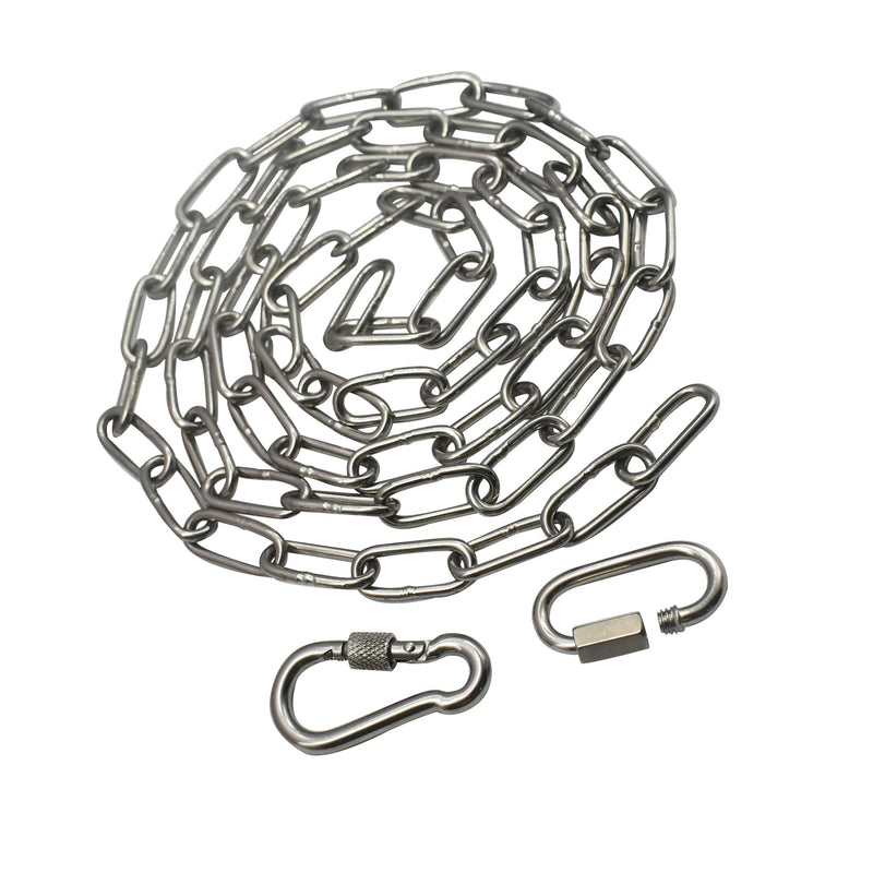 304 Stainless Steel Chain 5/32 in x 5 ft Closed Links Short Chain Weight with 2 Quick Carabiner Hooks Locking Pulling Towing for Outdoor Fence Pet Dog, 1 pcs (4mm x150cm)