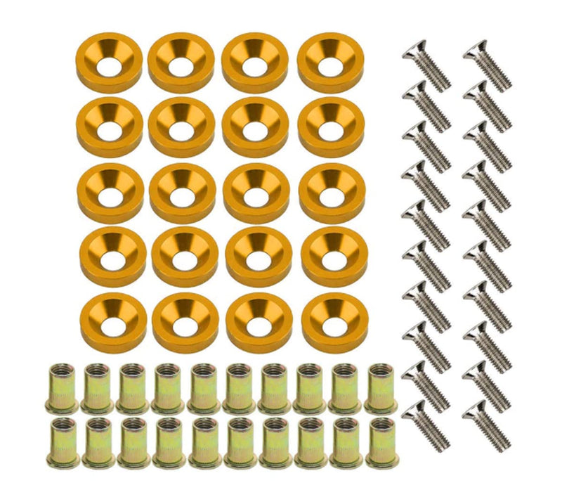 20 Pcs Aluminum Bumper Washer Bumper Washer Stainless Steel Bolt Carbon Steel Rivet Nuts Engine Dress Up Kit (Gold) Gold