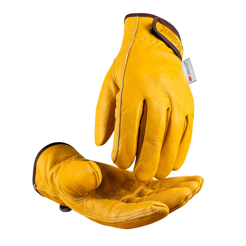 toolant Winter Leather Work Gloves, Warm 3M Thinsulate Lining for Cold Weather Work, Thermal Insulated Gloves Yellow - Winter Version (2 Pair) Large