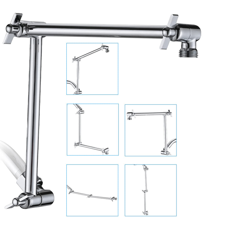 PDPBath Shower Extension Arm, 16" Upgrade Solid Brass Shower Head Shower Head Extender, Adjustable Height Extended with G1/2 Universal Connection for Rain & Handheld Shower Head - Chrome 8 Inch + 8 Inch - NewNest Australia