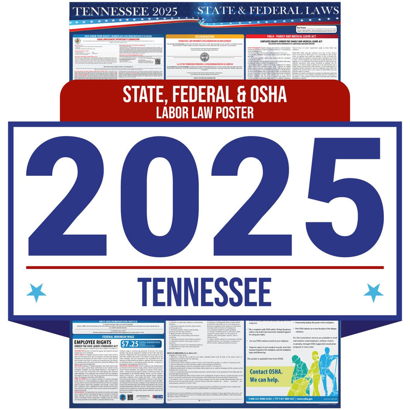 2025 Tennessee State and Federal Labor Law Poster - OSHA Workplace Compliant - Mandatory Regulations Posting for Employees - All in One Required Compliance Posting 16" x 40" - Laminated