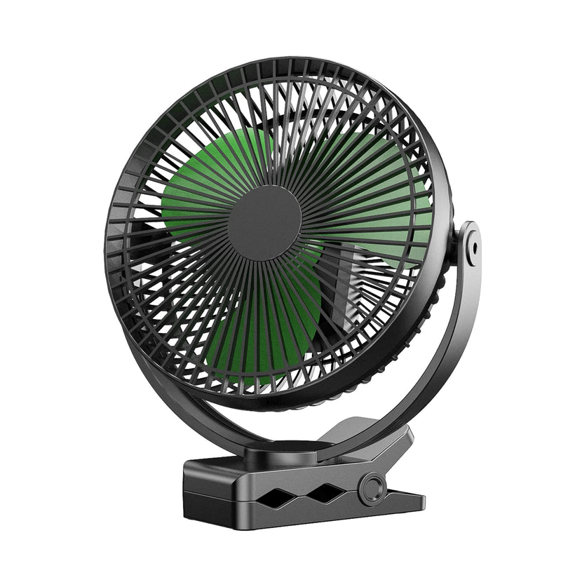 Clip on Fan, Rechargeable Portable Fan, 8 Inch Small Desk Fan - 10000mAh Battery Powered Fan with 4 Speed, 360° Rotation Personal Fan Suitable for Golf Cart, Bedroom, Travel and Camping (Green) Black+Green