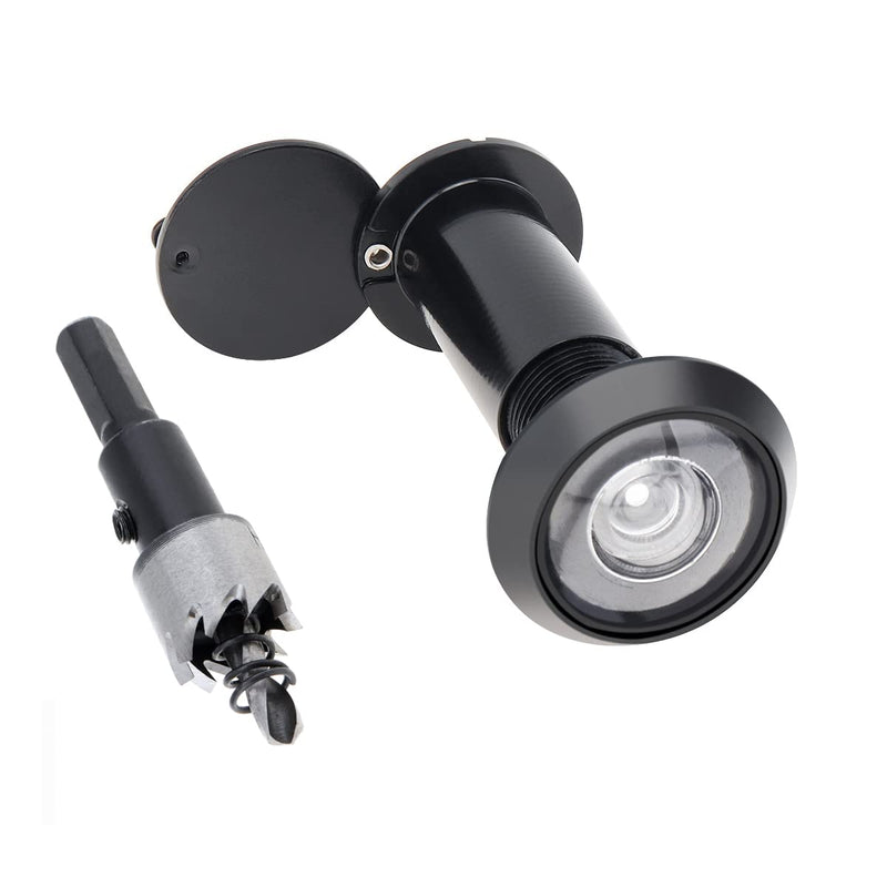 Door Viewer Peephole 200 Degree Zinc Alloy with 16 mm/0.63 inch Drill Bit for 1-1/2" to 2-3/8" Doors (Black) Black