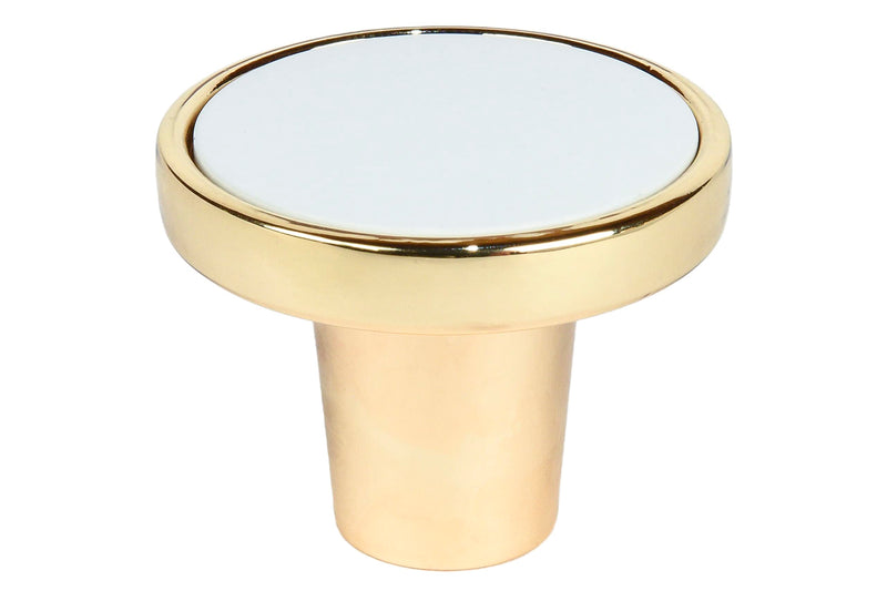 CAYBO 5 Pack 1-1/4 Inch 32mm Round Shiny Gold with White Knob for use on Your Dresser, Drawer, Kitchen, Office and Bathroom cabinets. Gold White