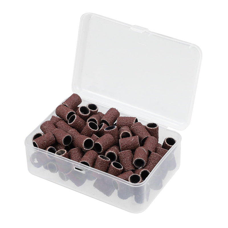 VOCOSTE 100 Pieces 60 Grit Sanding Bands Set with Free Box, Drum Sander Sanding Sleeves for Nail Sanding Tools Brown
