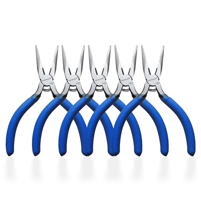 Mini Needle Nose Pliers 5"-5 Pack KAIHAOWIN Small Long Nose Pliers with Wire Cutters, Spring Loaded Thin Needle Nose Pliers, Precision Pliers Set for Crafts/Jewelry Making/Tiny Project
