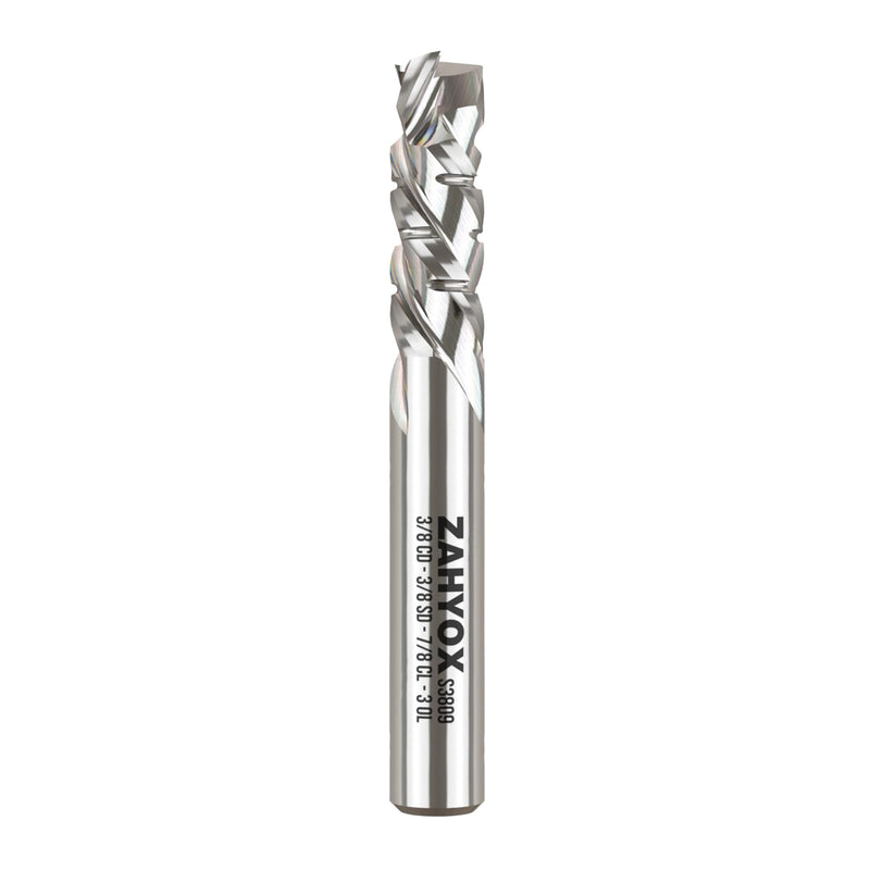 ZahyoX 3/8" Shank Compression Chipbreaker Bit, Spiral CNC Router Bits, 3/8" Cutting Dia, 7/8" Cutting Length, 3" Overall Length, 3 Flutes, CNC End Mill
