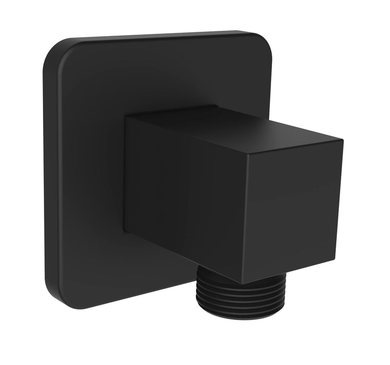 Aquaiaw Wall Supply Elbow with Flange, Tapered 1/2 NPT Female Inlet, Solid Brass Wall Union, Square Water Supply Elbow, Electroplate Matte Black, G1/2 Outlet