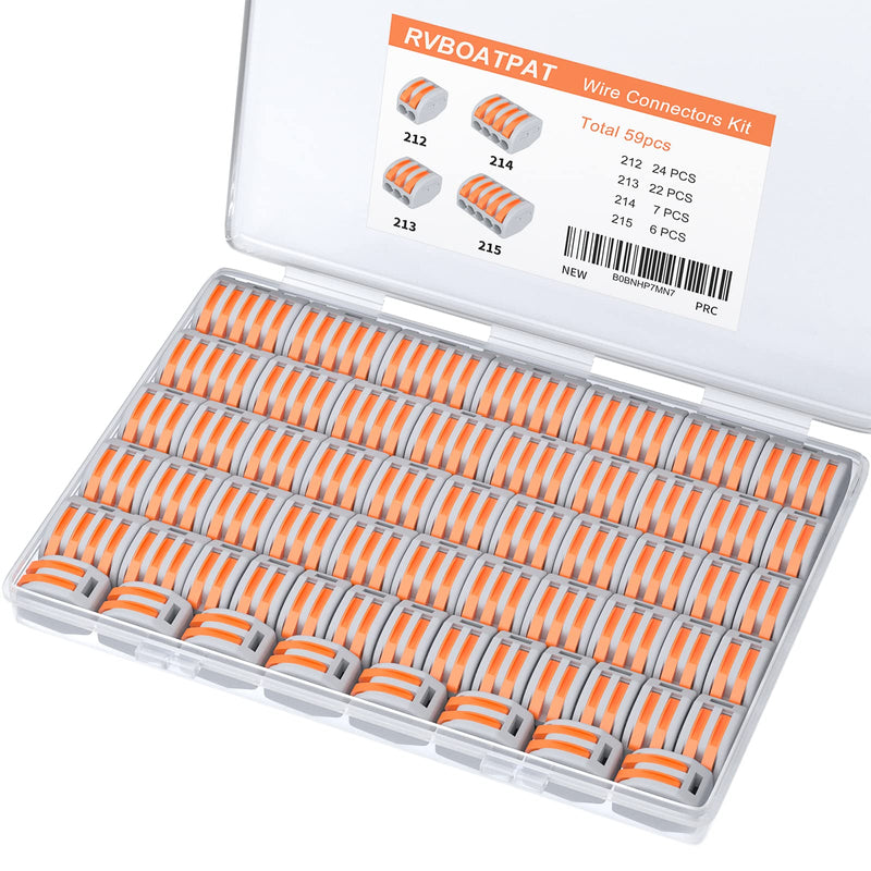 59pcs Lever Wire Connectors Kit Push-in Electrical Connectors Quick Connect Lever Nuts 2/3/4/5 Conductor Combination for 28-12AWG Normal