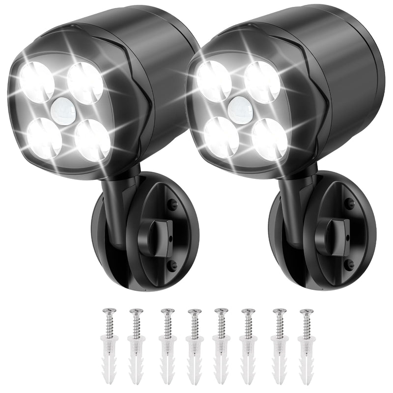Battery Operated Motion Outdoor Waterproof Lights, 800 Lumen Ultra Bright Battery Powered Night Activation Security Spotlight for Porch, Trash Can, Stairs, Garage (2 Pack) 2 Packs