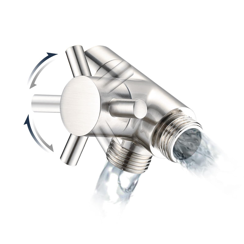 PDPBath Brass 3 Way Shower Arm Diverter Valve for Handheld Shower Head and Fixed Shower Head, G1/2 Universal Connection - Brushed Nickel