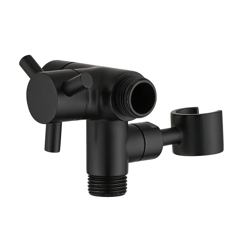 PDPBath Solid Brass 3 Way Shower Arm Diverter Valve with Handheld Holder for Dual Shower Heads with G1/2 Universal Connection - Matte Black