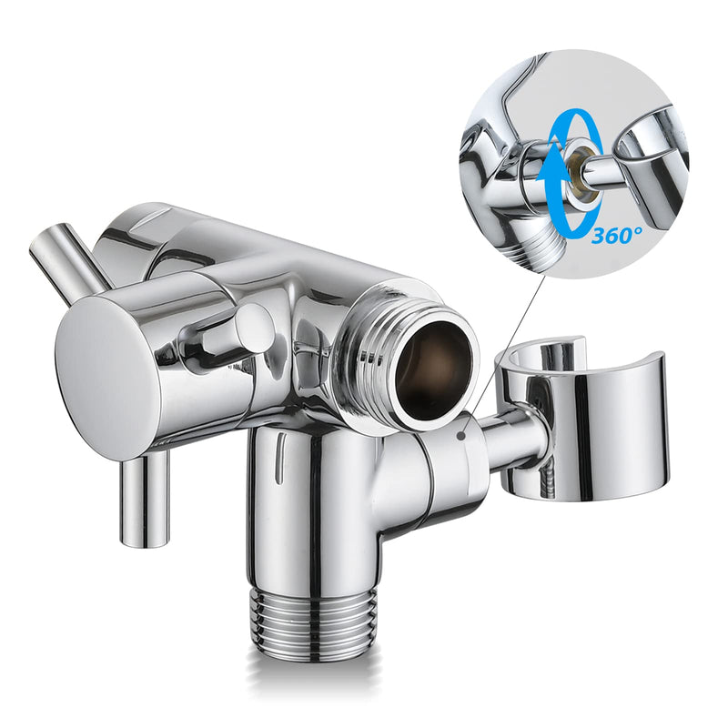 PDPBath Solid Brass 3 Way Shower Arm Diverter Valve with Handheld Holder for Dual Shower Heads with G1/2 Universal Connection - Chrome