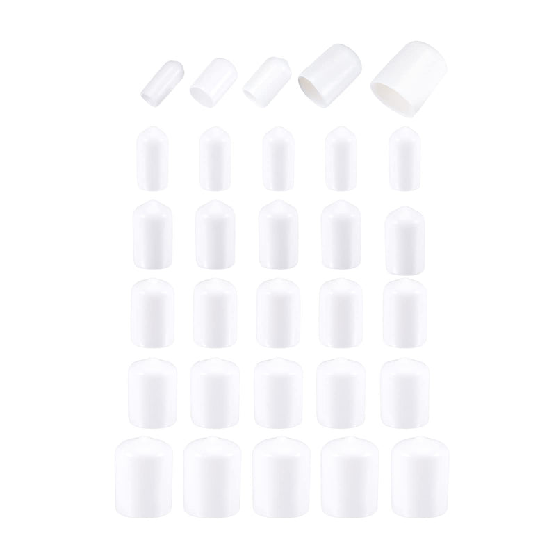 DMiotech 25 Pack 1/4" 3/8" 1/2" 3/4" 7/8" ID White Screw Thread Protectors Rubber End Caps Bolt Covers for Screw Bolt Furniture Pipe