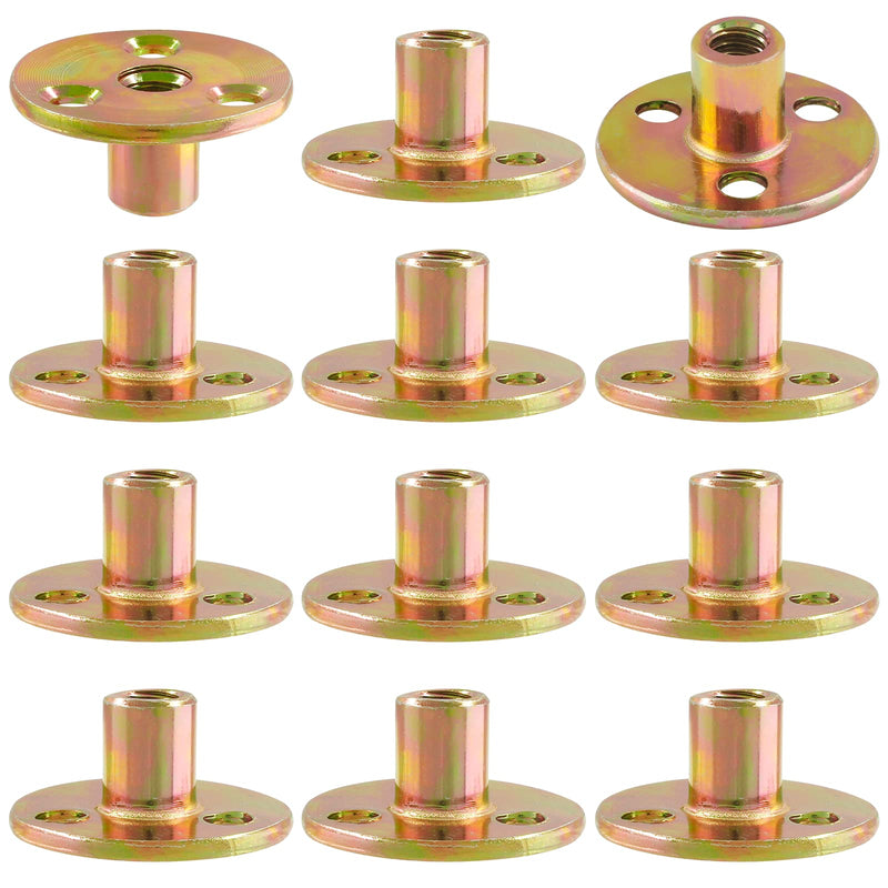 12pcs Round Base T-Nut, 5/16"-18 Carbon Steel Iron Plate Nut Screw-in T Nuts Flange Insert Female Thread Furniture Hardware Accessories