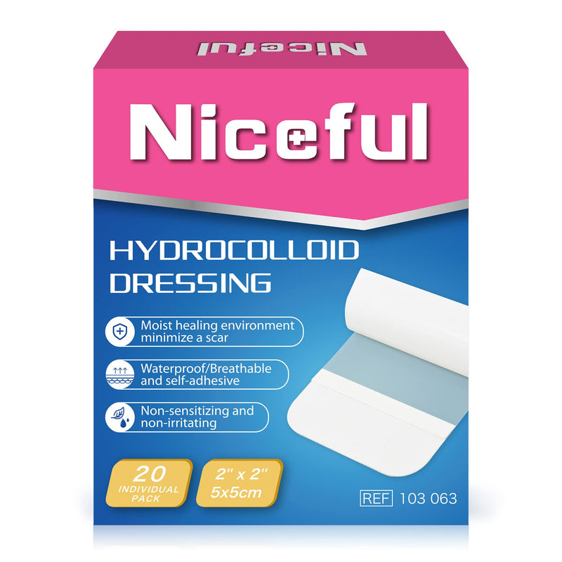 20 Packs Hydrocolloid Bandages 2x2, HSA FSA Eligible, Small Hydrocolloid Gel Bandages for Wounds, Wound Healing Bed Sore Bandages 2"x2"(20 Dressings)