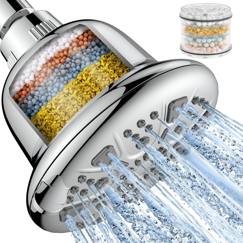 Filtered Shower Head - High Pressure Shower Head with Filter for Hard Water Softener - 7 Settings Bathroom Rain Showerhead to Remove Chlorine and Heavy Metals (Chrome) Premium Filter Chrome