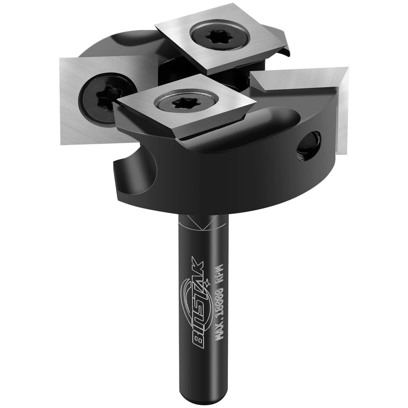 CNC Spoilboard Surfacing Router Bit 1/4" Shank, Slab Flattening Router Bit with 1-3/8" Cutting Diameter, 2+2 Flutes Insert Carbide Wood Planer Router Bits, Planing Bit for Woodworking Surfacing Bit 1/4" Shank-1-3/8" Cut Dia. (2+2 Inserts)