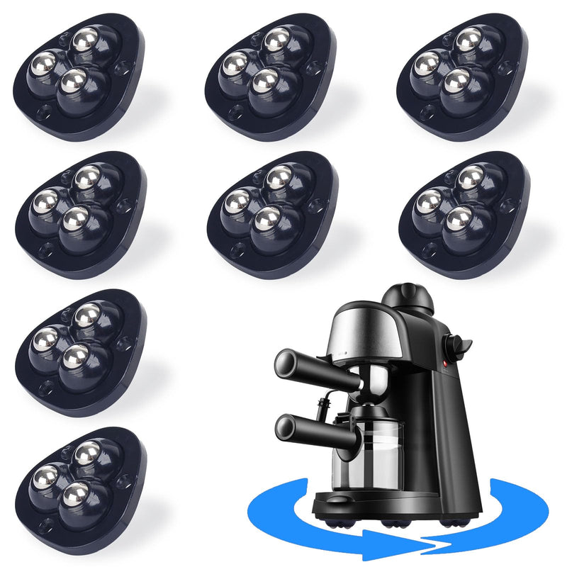 8Pcs Mini Caster Wheels for Small Kitchen Appliances Rollers, 360°Rotation Self Adhesive Caster Wheels, Mini Swivel Wheels, Stainless Steel Rollers Universal Wheel for Coffee Maker,Storage Bins,Black Black
