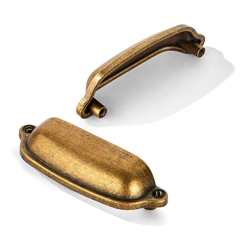 khtumeware 10 Pack 3 Inch(76mm) Bin Cup Drawer Pull,Antique Brass Cabinet Pulls Kitchen Cabinet Hardware, Furniture Pulls for Bathroom Cupboard Drawer Handles Dresser Pulls. Cup Pulls 3" Hole Center Antique Brass