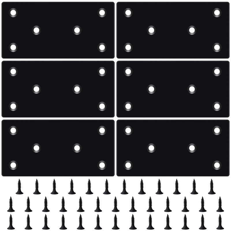 6PCS 3.11 x 1.57 inch Black Flat Mending Plate, Metal Bracket with Holes, Straight Steel Brace Fixing Joining Plate for Wood with 36PCS Screws 3.11 x 1.57 x 0.07 inch/79 x 40 x 1.8 mm