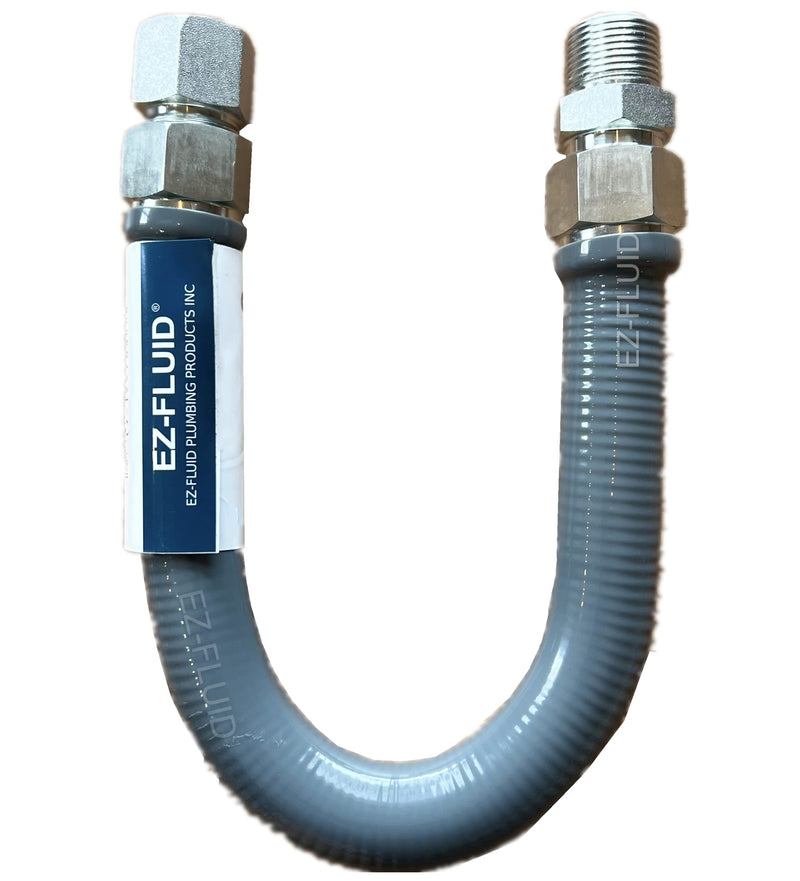 EZ-Fluid (1) 24-Inch (1"OD) 3/4"MIP x 3/4"FIP High Flow Full Port Appliance Gas Connector, Grey/Gray PVC Coated Gas Flexible Line,Stainless Steel, High Btu,Gas Connector Hose Supply, Indoor,Outdoor 1 24 Inch
