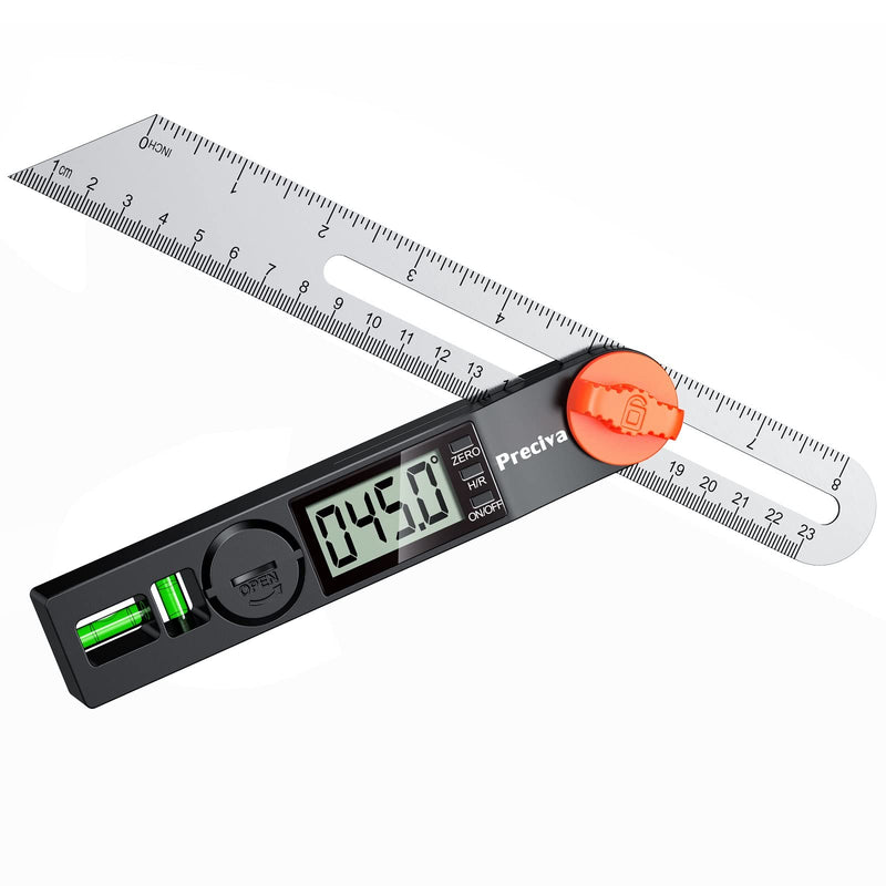 Preciva T-Bevel Gauge & Protractor with Horizontal and Vertical Bubble,0-338° Digital Angle Finder Protractor 230mm/8inch Display for Carpentry Woodworking, Metalworking, Construction Alloy Steel