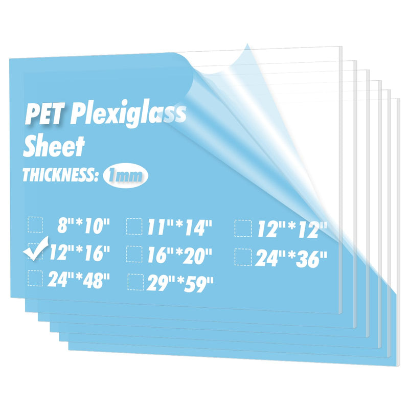 Art3d 5-Pack of 12×16" PET/Plexiglass Sheets, Transparent Clear Flexible Plastic Sheet Panels for Craft, Picture Frames, Sign Blank, DIY Display Project 12" x 16", 1mm Thick
