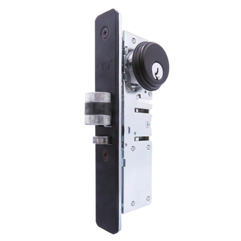 elox Storefront Narrow Stile Aluminum Door Mortise Deadlatch Lock Double Keyed Zinc Cylinder & 4 Keys, Handing Reversible, 1-1/8" Backset, in Bronze Duronodic Finish