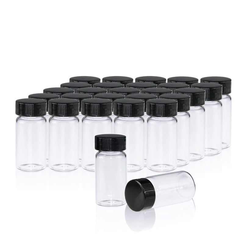 20 PCS 20 ML (5 dram) Clear Small Liquid Sample Glass Vials with Screw Caps, 27.5 mm Diameter x 57 mm Length Leak-Proof Vial, 24-414 Black Screw Cap with PE Liners 27.5*57mm 5 Dram & 20ml Vial