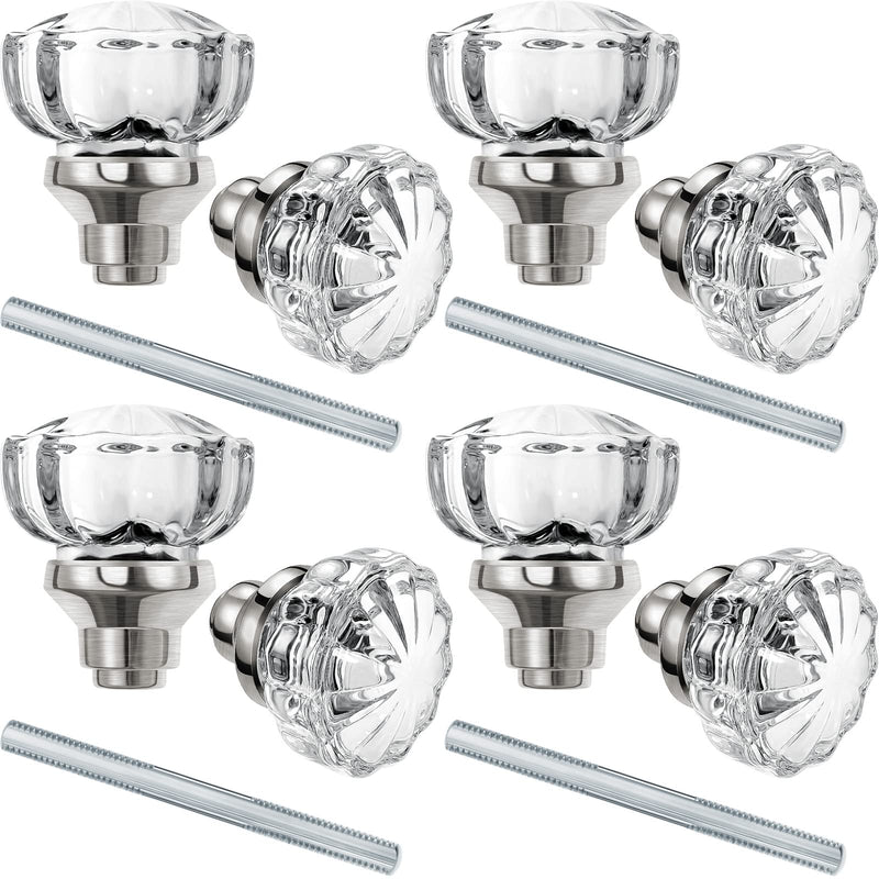 4 Set Crystal Door Knobs Mortise Style Fluted Glass Door Knobs Antique Door Knobs with Spindle Antique Doorknobs for Interior Doors (Chrome) Chrome 4