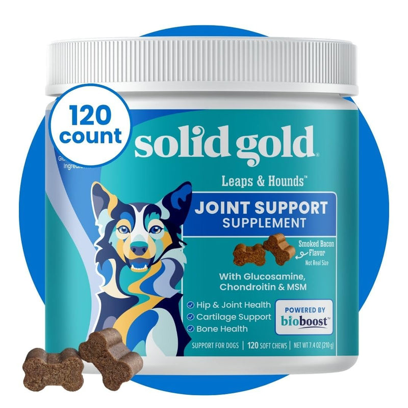 Solid Gold Glucosamine for Dogs Hip and Joint Supplement - Glucosamine Chondroitin MSM for Dog Pain Relief - Leaps & Hounds Chews for Dog Arthritis Pain Relief & Overall Mobility - 120 Soft Chews Complete Joint Health - 120 Chews - PawsPlanet Australia