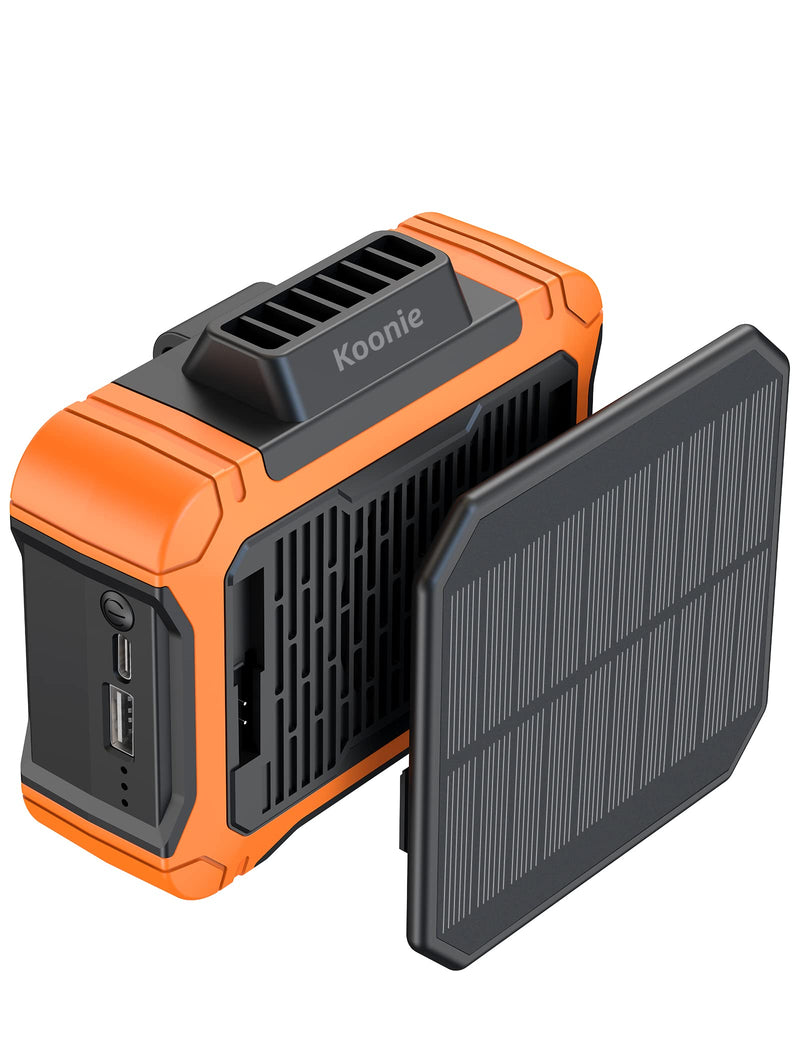 Koonie 10000mAh Waist Clip Fan with Solar Panel, 30H Working Time, Personal LED Light, Battery Powered Belt Fan, Strong Airflow, 3 Speeds, Body for Outdoor, Working, Camping, Hiking Orange-10000mAh