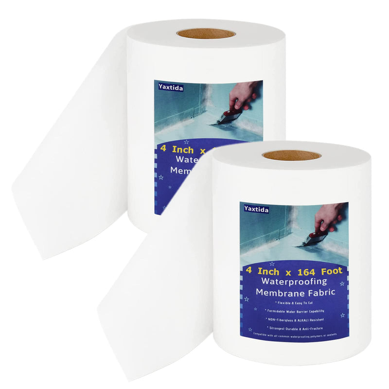 2 Pack 4 Inches x 164 Feet Waterproofing Membrane Anti Fracture Fabric, Reinforcing Water Barrier Drywall Mesh Tape, Liquid Waterproof Membrane Fiberglass Tape for Shower Wall,Seam 2 Pack 4 Inches x 164 Feet (328ft total)