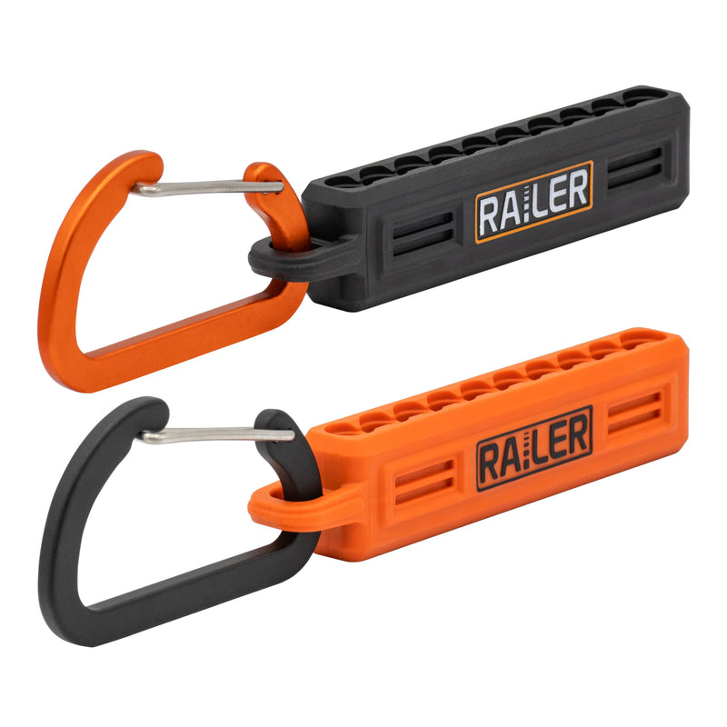 Screwdriver Bit Holder Storage Organizer – Railer 10-Hole Black and Orange Bit Holder with Carabiner - 2 Pack Black + Orange
