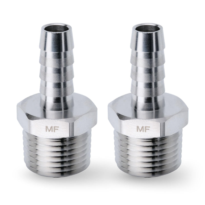 MAACFLOW Stainless Steel 1/2" Male NPT to 3/8" Hose ID Barb Barbed Hose Fitting Adaptor Connector (Pack of 2) 3/8" Barb x 1/2" Male NPT Pack of 2