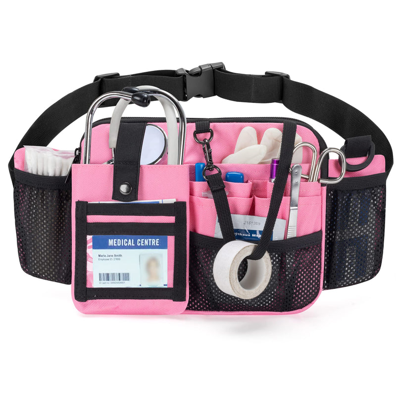 Damero Nurse Fanny Pack with Multi-Compartment, Nurse Tool Belt Utility Nurse Waist Bag with Medical Gear Pockets and Tape holder for Stethoscope, Bandage Scissors or Other Medical Supplies, Pink