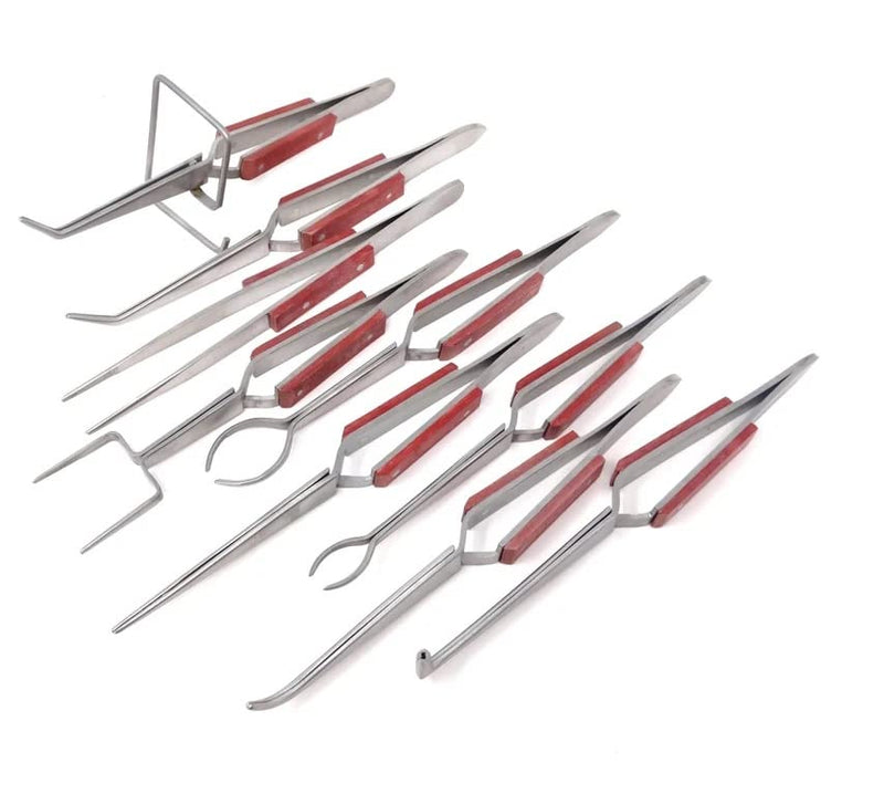 Fiber Grip Tweezers Cross-Locking Soldering All Types Workholding Tweezer Set of 9 Pcs